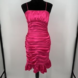 Cindy USA Dress vintage hot pink Rouched dress with straps with ruffle Small
